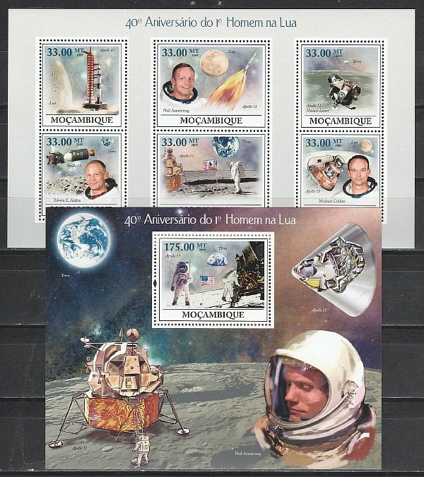 40 лет Высадки на Луну, Мозамбик 2009, малый лист + блок